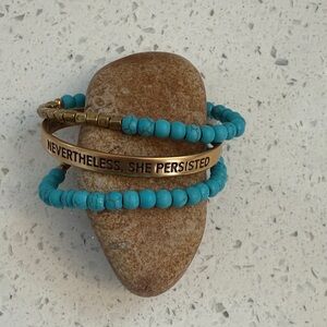 Gold and Turquoise Beaded Bracelet Set